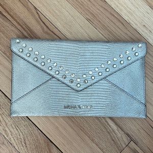 Micheal Kors Envelope Clutch Silver Snakeskin Studs